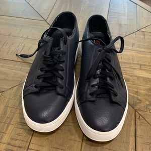 SANTONI BLUE TUMBLED LEATHER SNEAKER